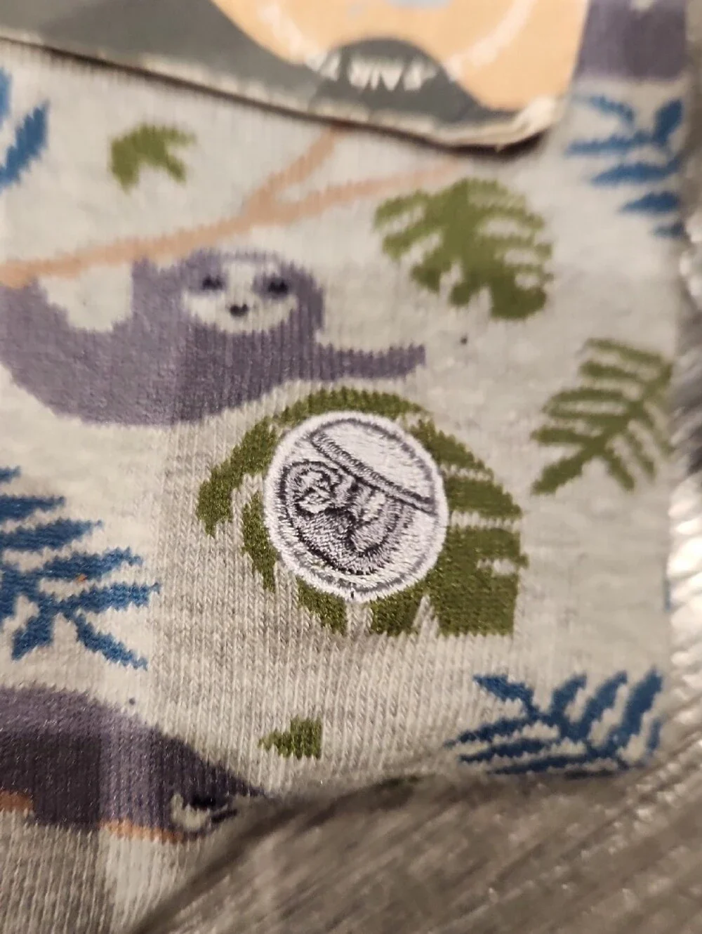 NWT Conscious Step ’s Sloth Print Crew Socks - Light Gray Sz S
